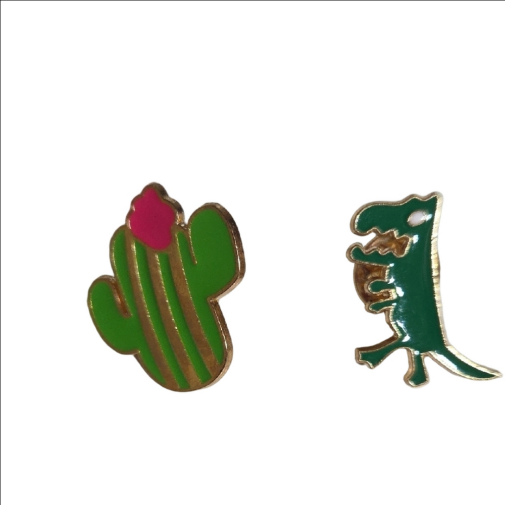Cactus and Dinosaur Enamel Pins for Kids